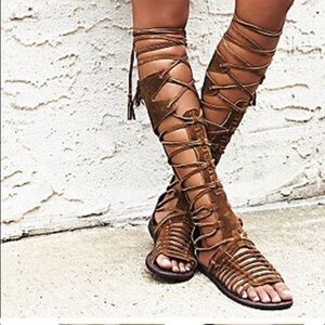Free People Brown Gladiator Sandals with Adjustable Straps